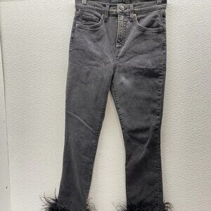 Veronica Beard Womens Carson Feather Trim Straight Jeans